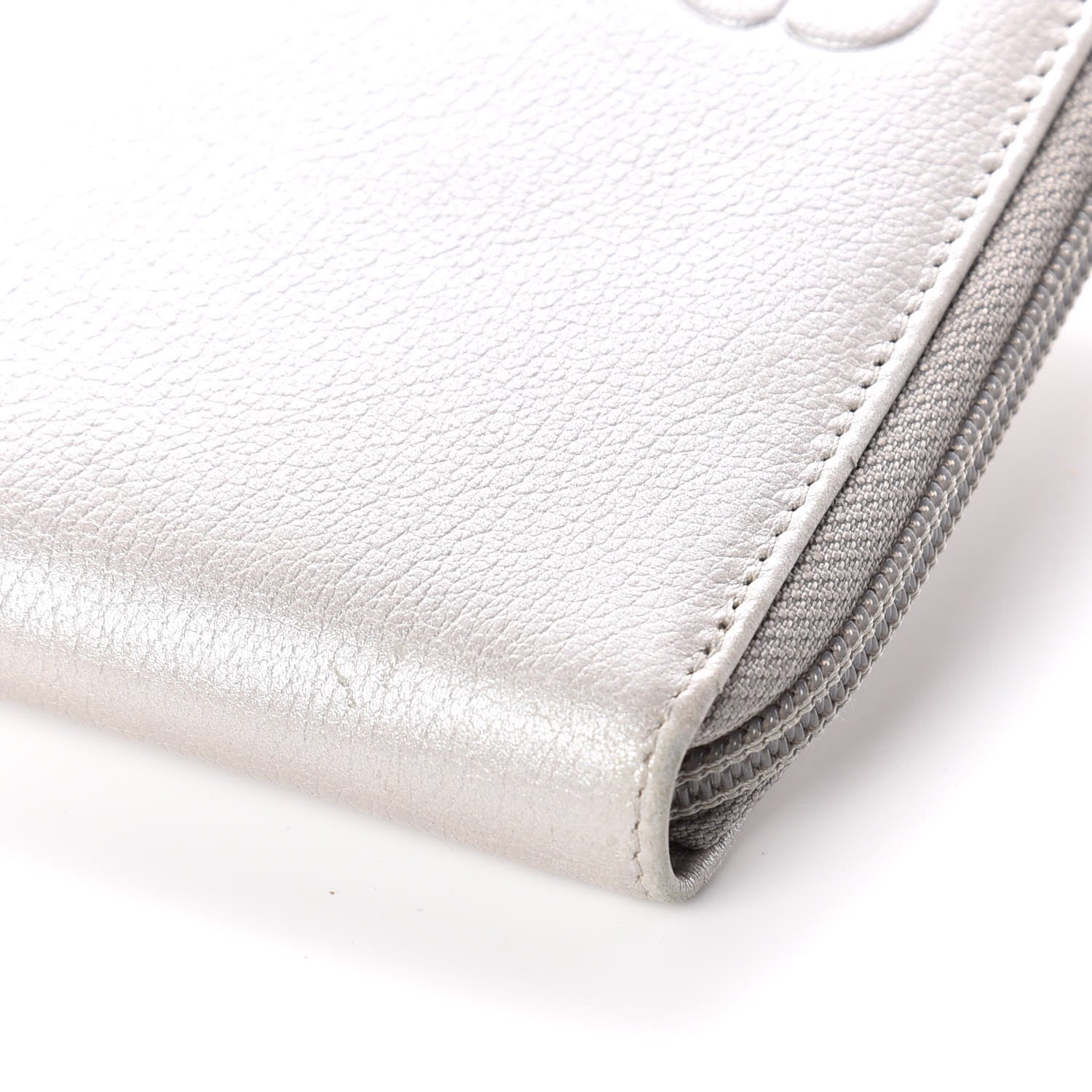Chanel Goatskin Camellia Embossed Zip Around Wallet Silver 8 of 12