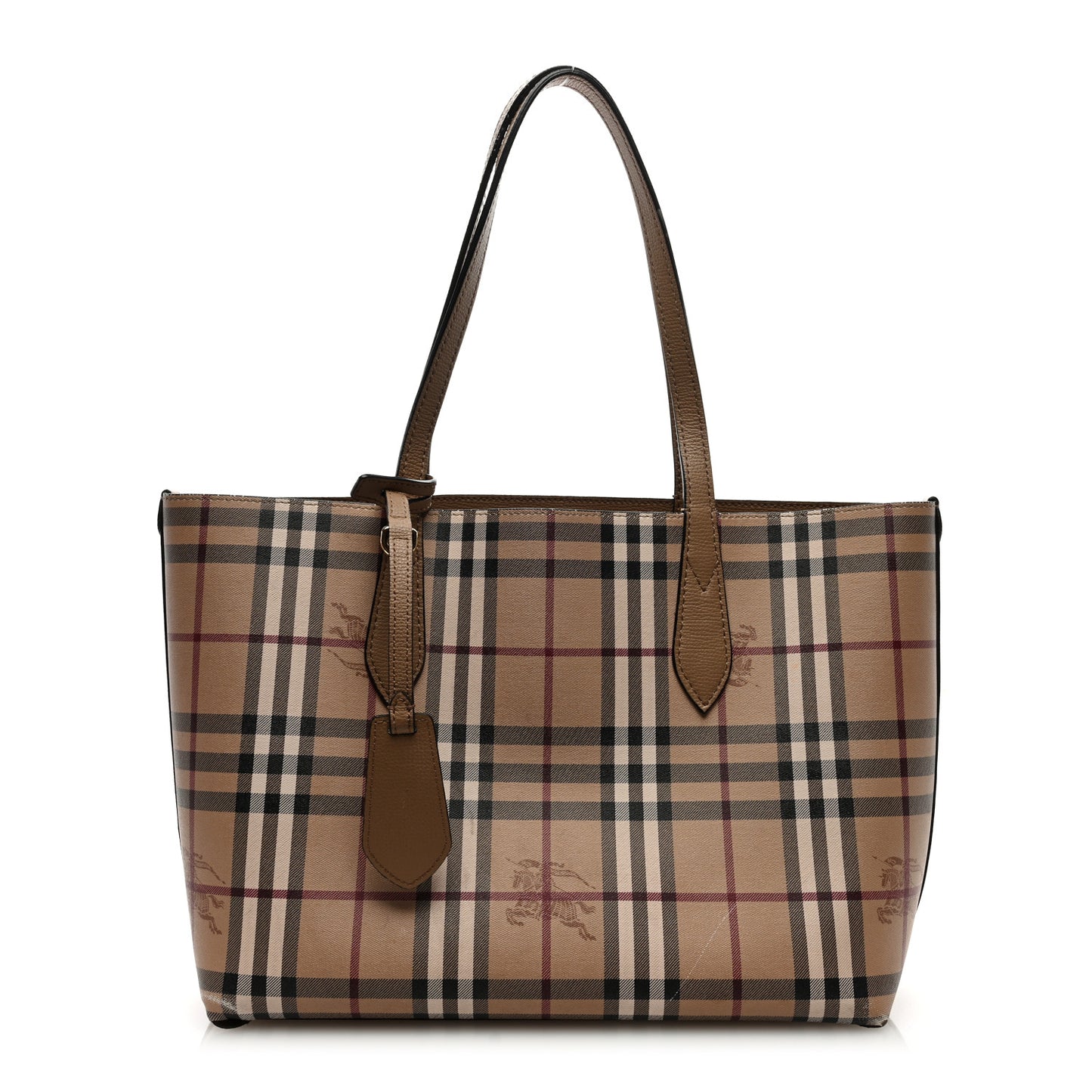 Grainy Calfskin Haymarket Check Small Reversible Tote Mid Camel