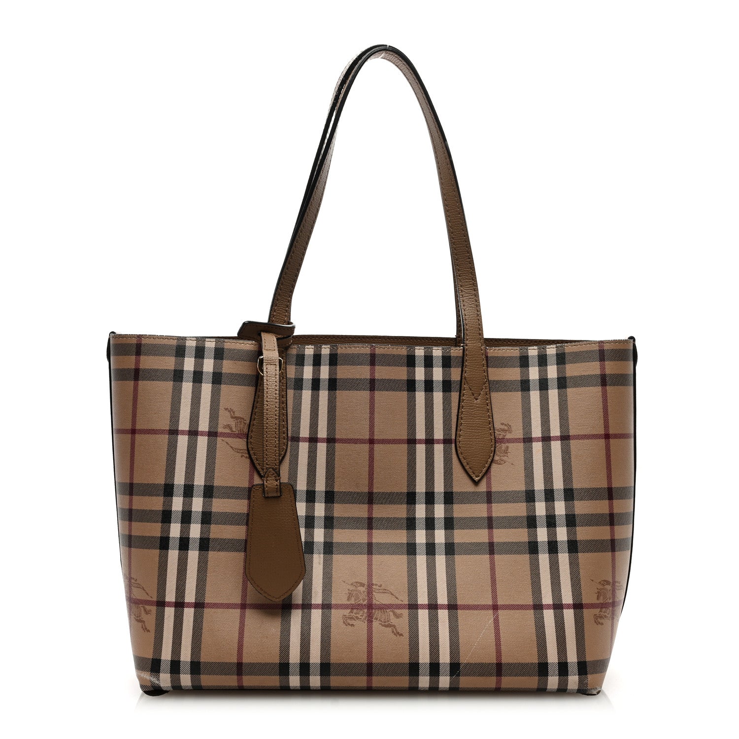 Burberry Grainy Calfskin Haymarket Check Small Reversible Tote Mid Camel 1 of 10