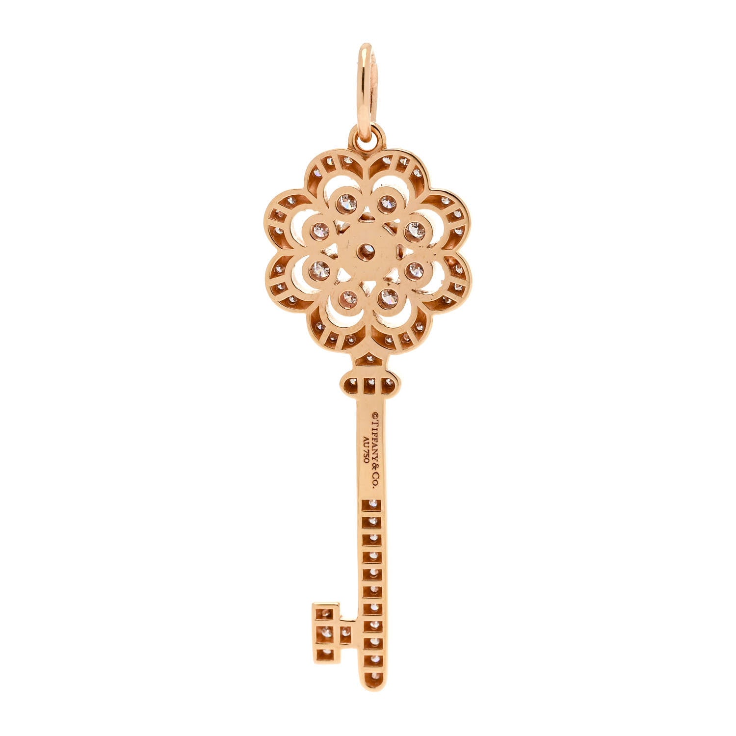Tiffany 18K Rose Gold Diamond Rose Key Pendant 3 of 5