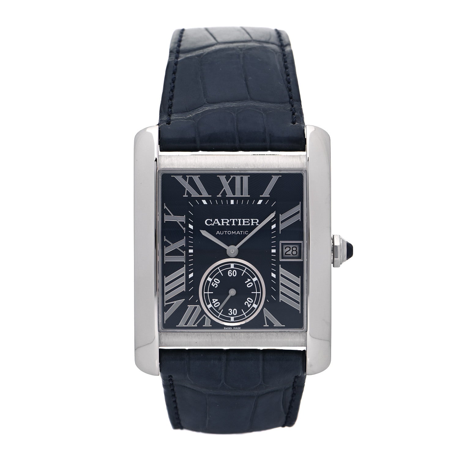 Cartier Stainless Steel Alligator 34mm Tank MC Automatic Watch Black 1 of 4