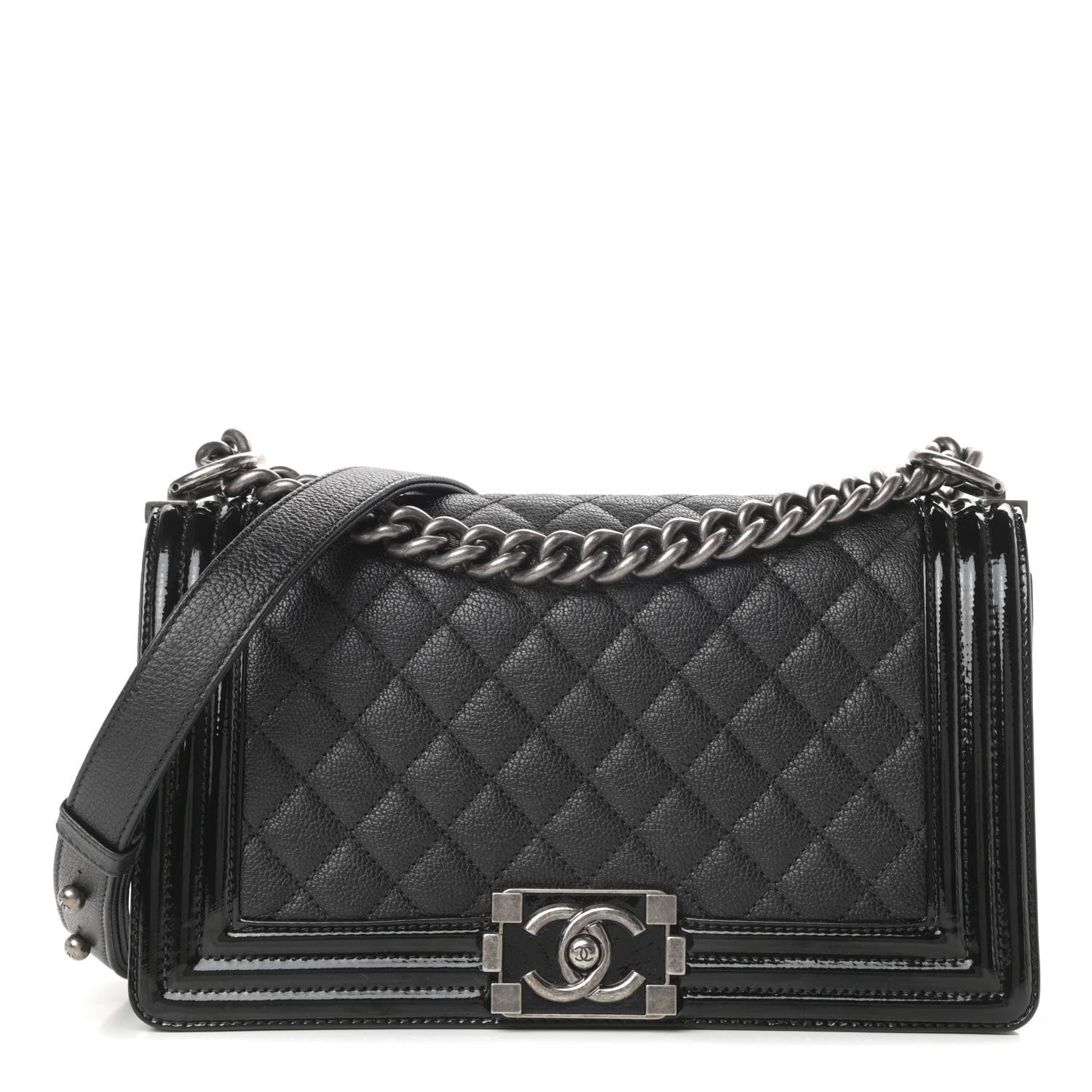 Chanel Goatskin Quilted Patent Medium Duo Boy Flap Black 1 of 13
