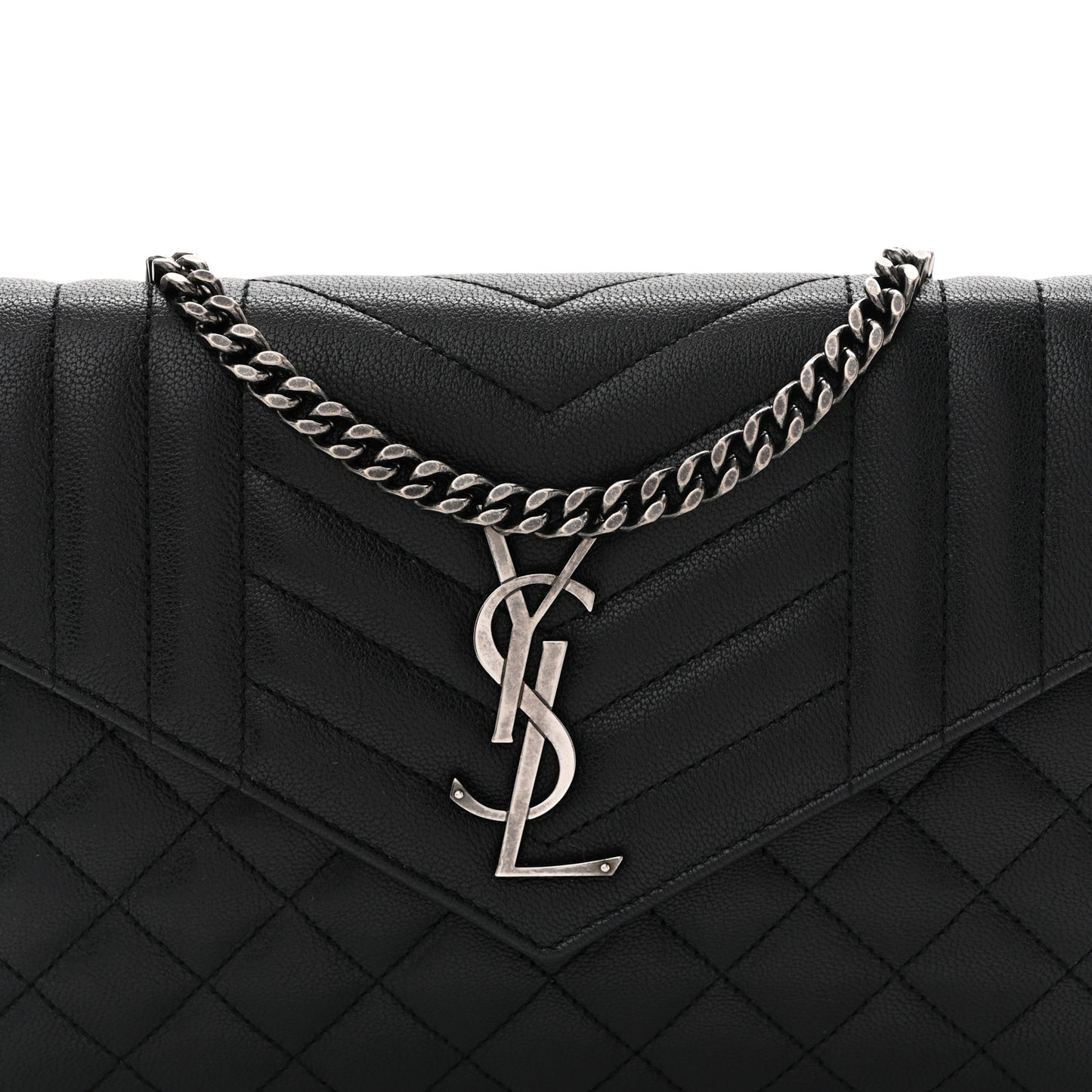 Sheepskin Tri-Quilt Monogram Envelope Chain Wallet Black