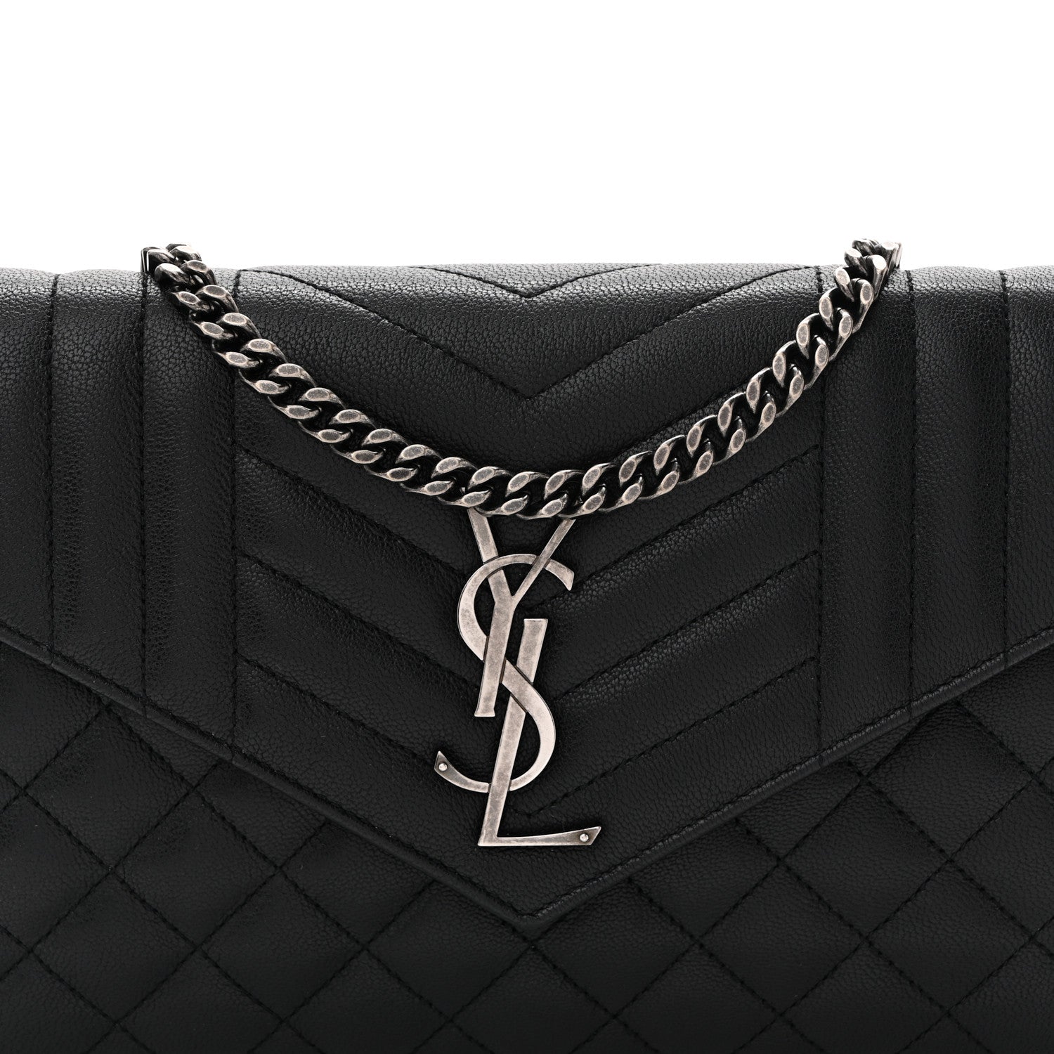 Saint Laurent Sheepskin Tri-Quilt Monogram Envelope Chain Wallet Black 9 of 13