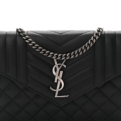 Saint Laurent Sheepskin Tri-Quilt Monogram Envelope Chain Wallet Black 9 of 13