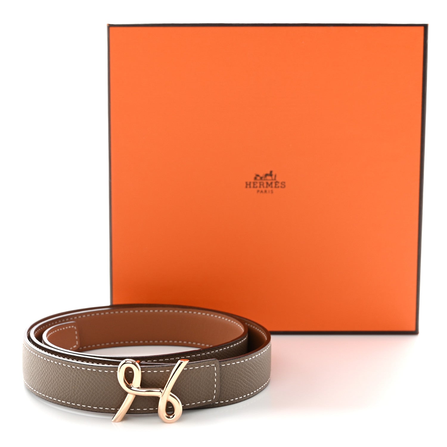 Hermes Swift Epsom 24mm H Cursives Belt 80 32 Gold Etoupe 6 of 6