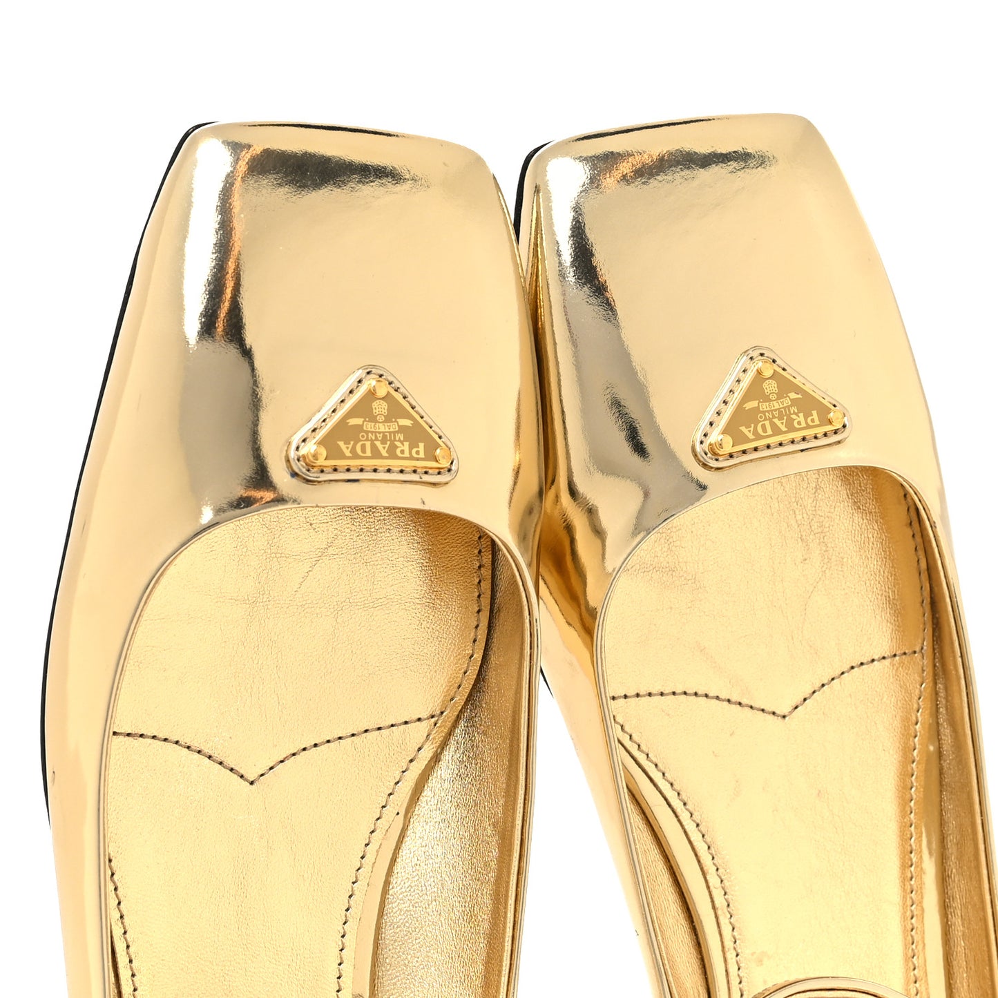 Metallic Calfskin Metal Triangle Logo Ankle Strap Ballerinas 36.5 Platino
