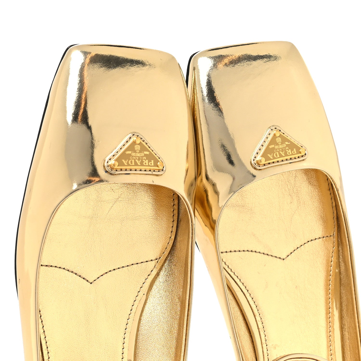 Prada Metallic Calfskin Metal Triangle Logo Ankle Strap Ballerinas 36.5 Platino 8 of 8