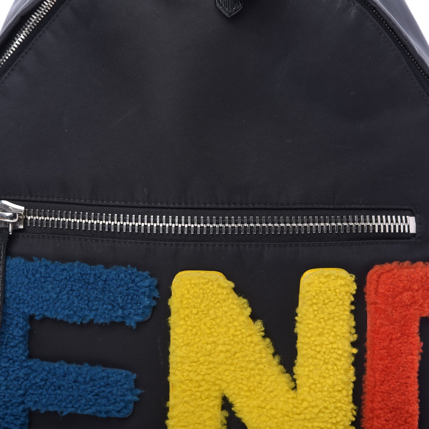 Fendi Nylon Shearling Block Letter Backpack Black 9 of 9