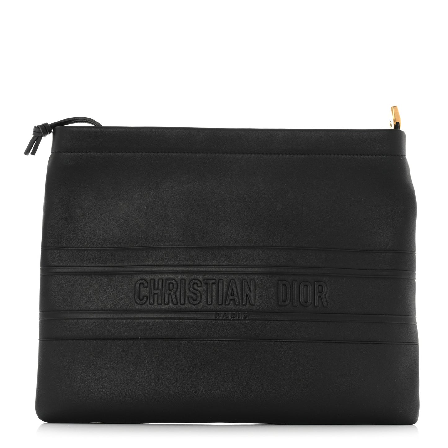 Calfskin Medium Diordouble Zip Pouch Black