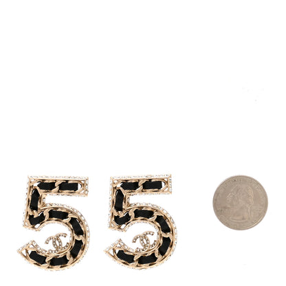 Chanel Crystal Lambskin Chain CC No 5 Earrings Gold Black 2 of 5