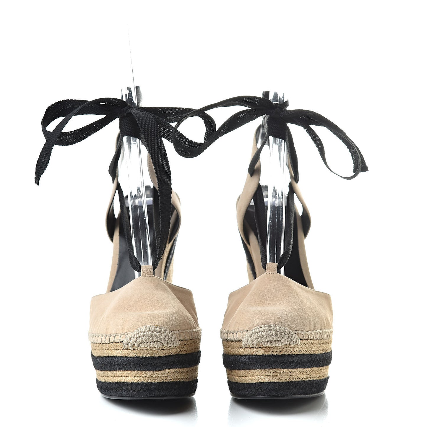 Suede Ankle Wrap Platform Espadrille Wedges 36.5 Beige