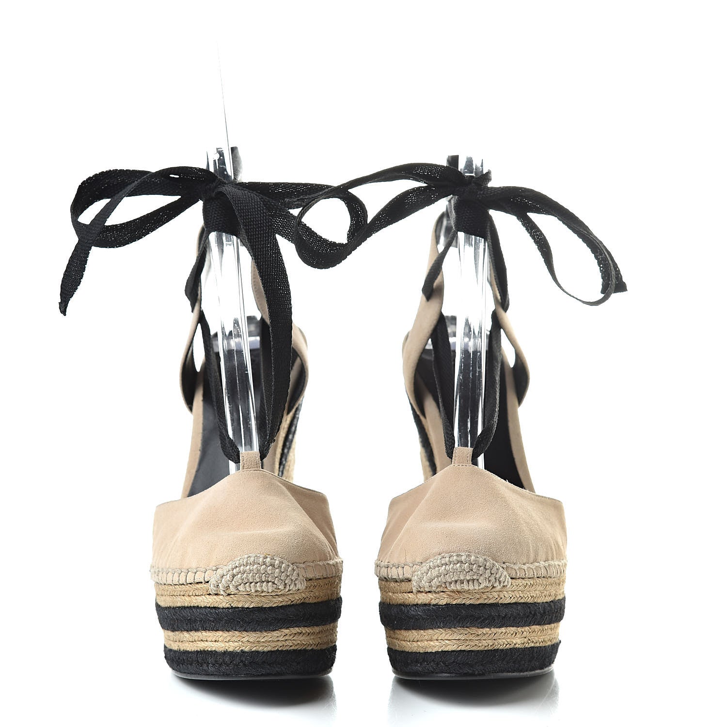 Gucci Suede Ankle Wrap Platform Espadrille Wedges 36.5 Beige 2 of 9