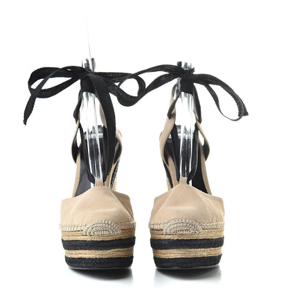 Gucci Suede Ankle Wrap Platform Espadrille Wedges 36.5 Beige 2 of 9