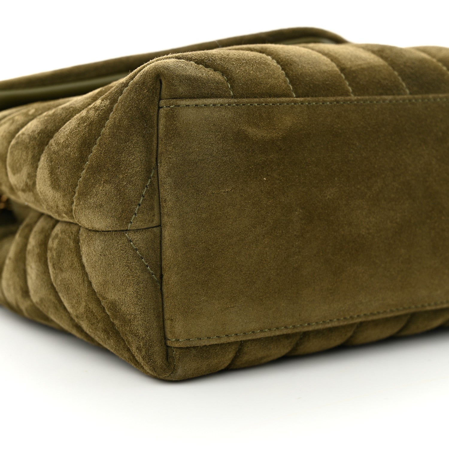 Saint Laurent Suede Calfskin Y Quilted Monogram Small Loulou Chain Satchel Loden Green 9 of 13