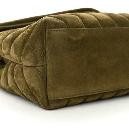 Saint Laurent Suede Calfskin Y Quilted Monogram Small Loulou Chain Satchel Loden Green 9 of 13