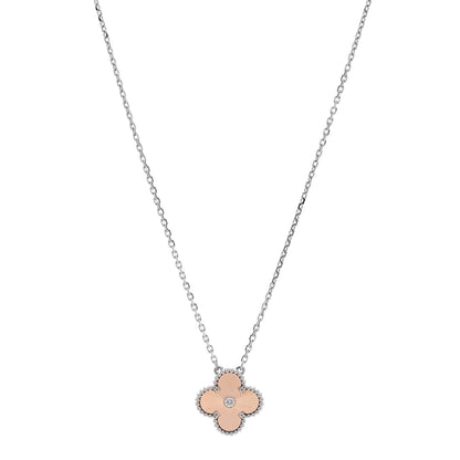 Van Cleef & Arpels 18K White Rose Gold Diamond Guilloche Vintage Alhambra Pendant Necklace 1 of 6