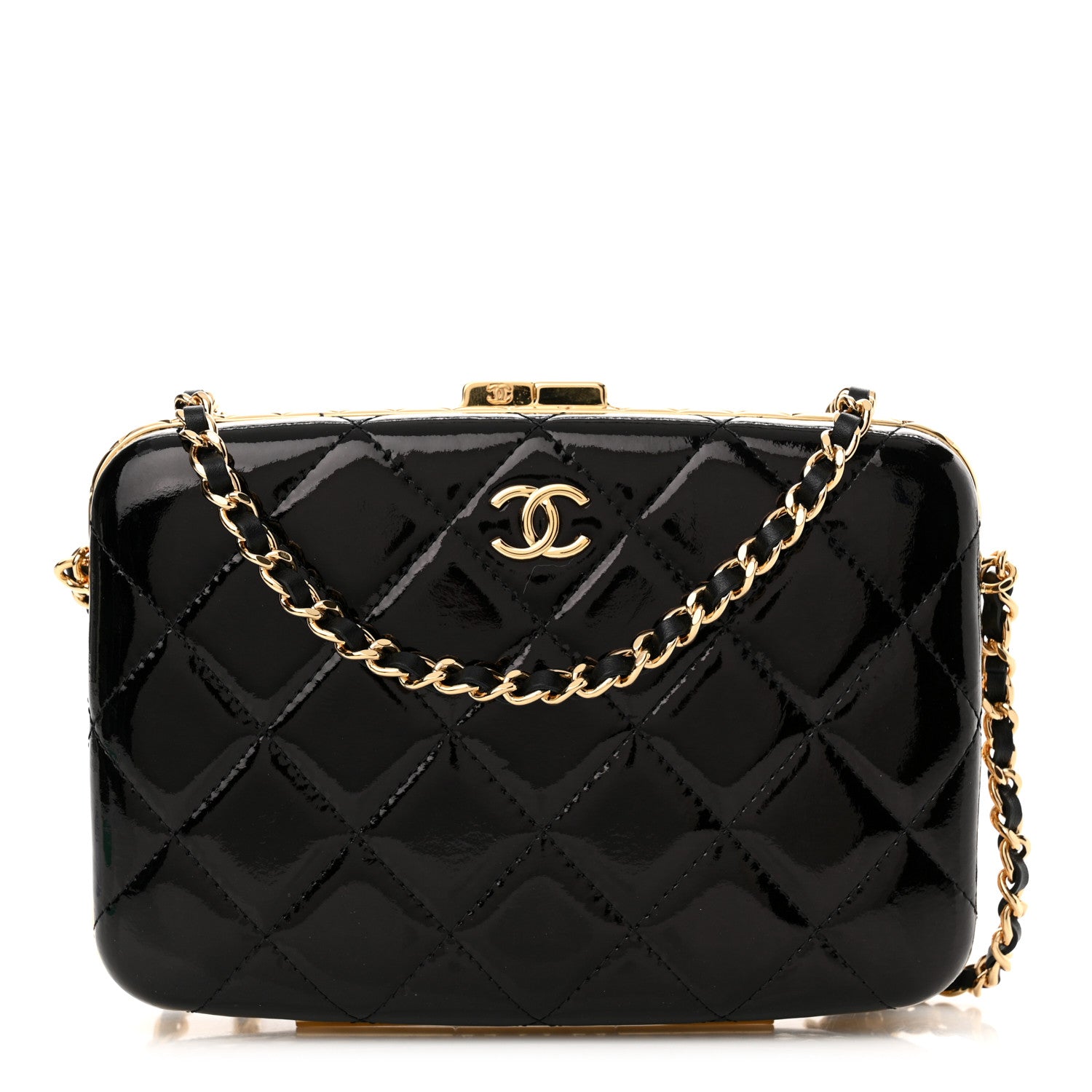 Chanel Glazed Goatskin Quilted Box With Chain Black 1 of 11
