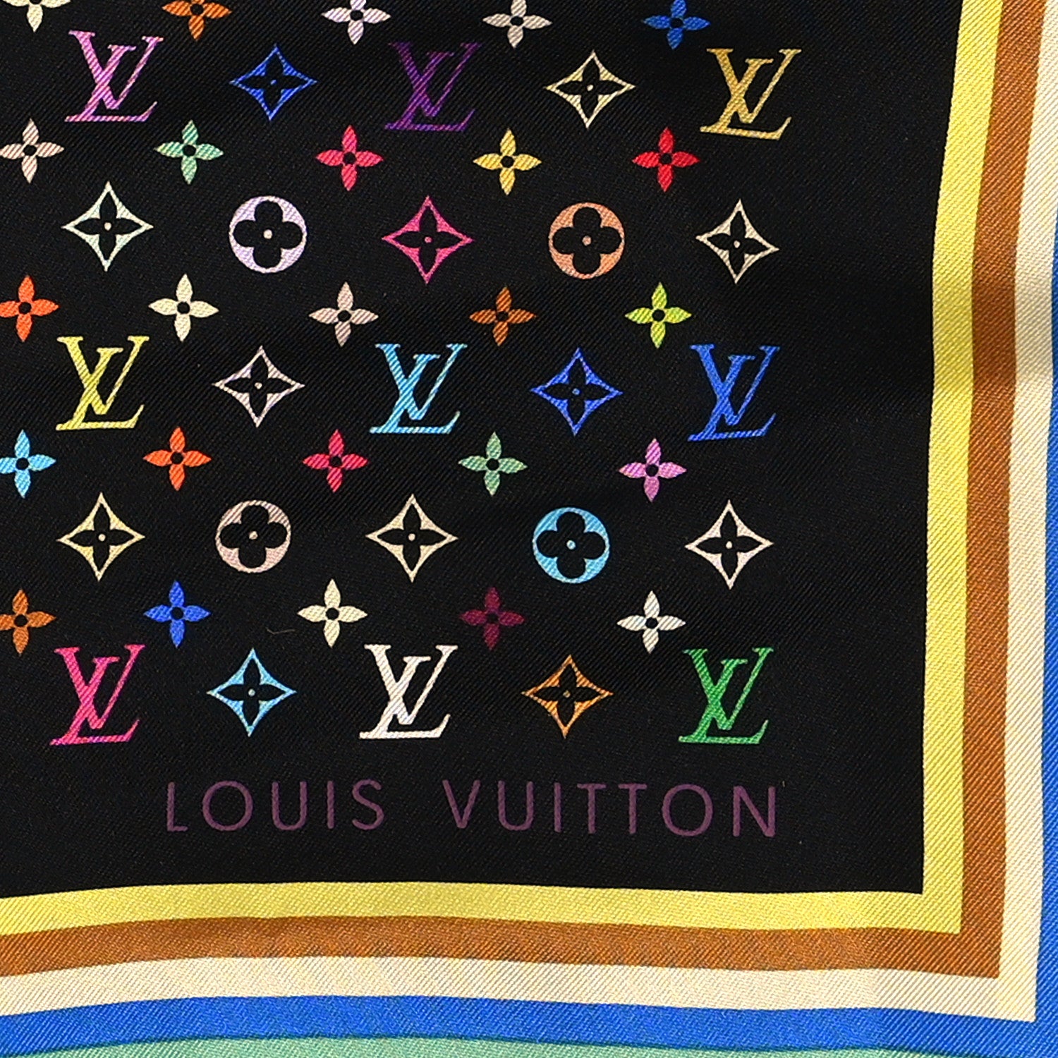 Louis Vuitton Silk Monogram Multicolor Square Scarf Black 2 of 3