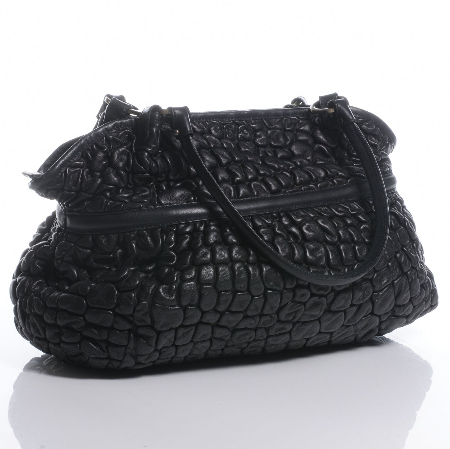 Bubble Calfskin Large Chef Shopper Tote Black