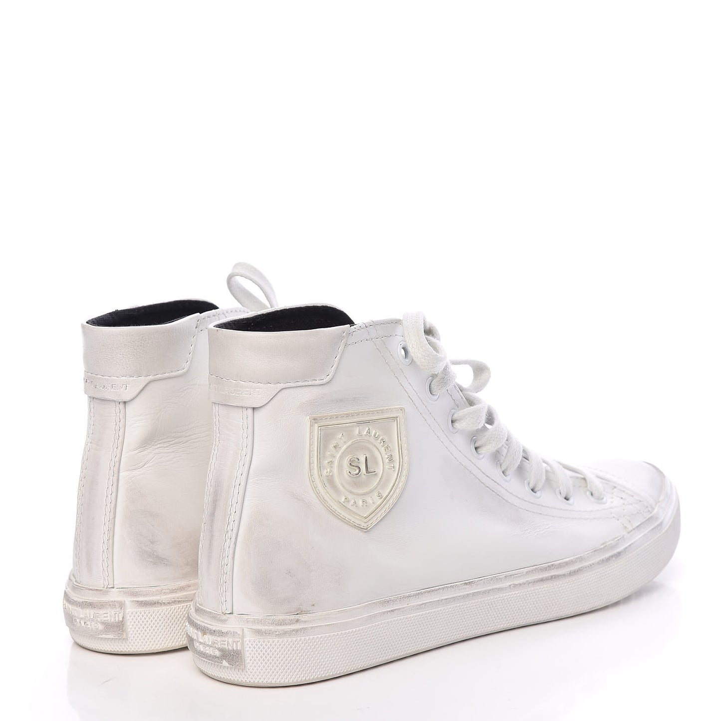 Distressed Calfskin Bedford Logo-Appliqued Hightop Sneakers 38 White