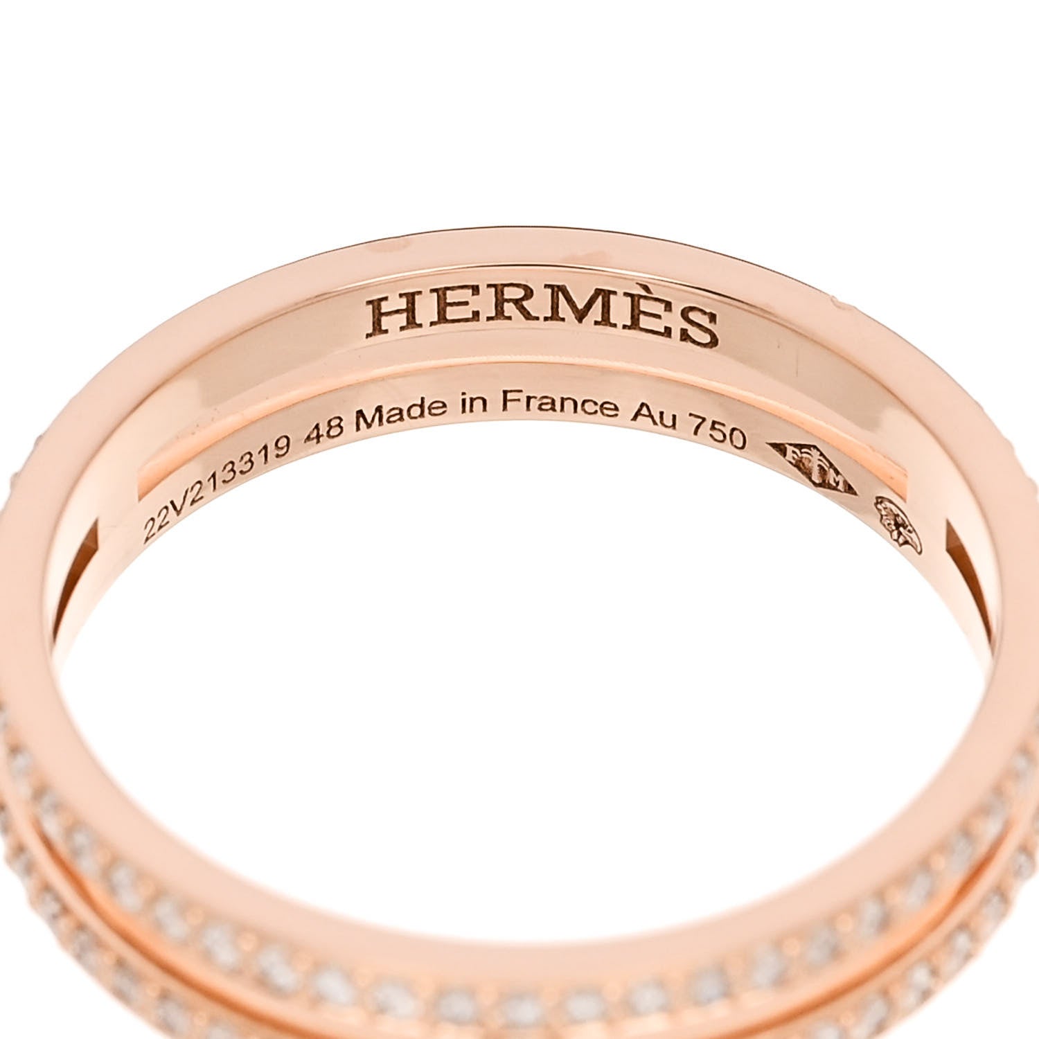 Hermes 18K Rose Gold Diamond Ariane Wedding Band Ring 48 4.5 4 of 5
