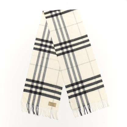 Burberry Cashmere Giant Check Icon Stripe Fringe Scarf Natural White 2 of 3