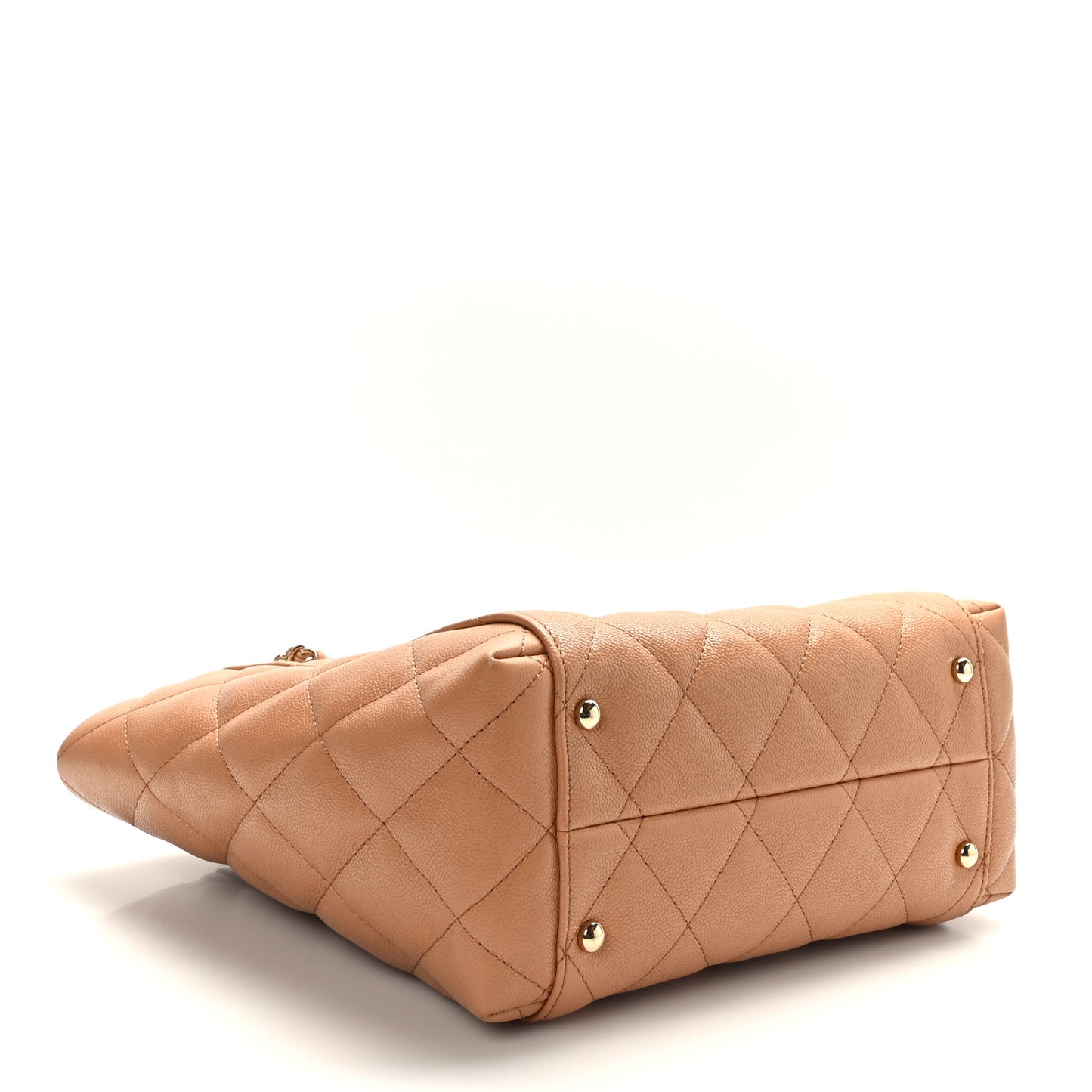 Caviar Quilted Small Shopping Tote Dark Beige