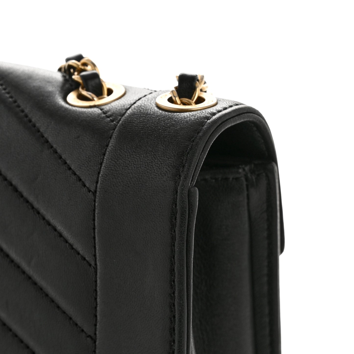 Lambskin Reversed Chevron Quilted Flap Black