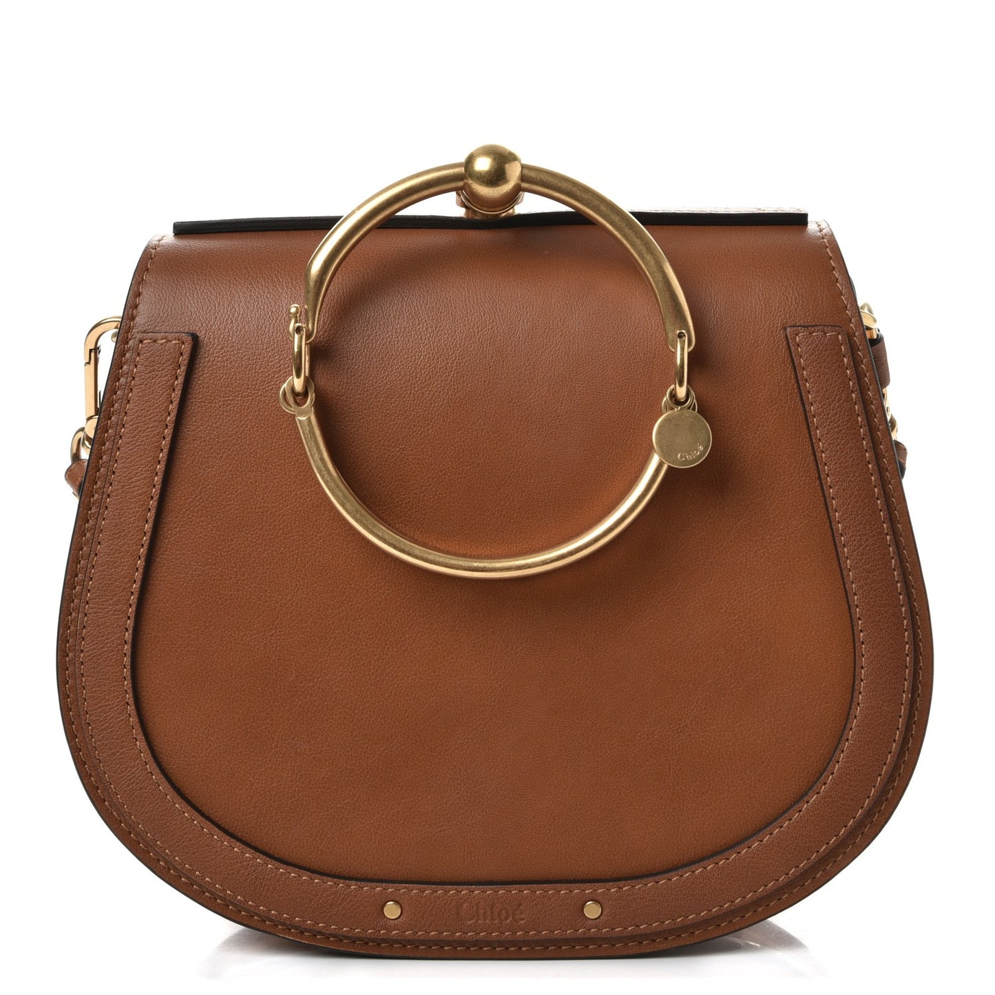 Calfskin Suede Medium Nile Bracelet Bag Caramel