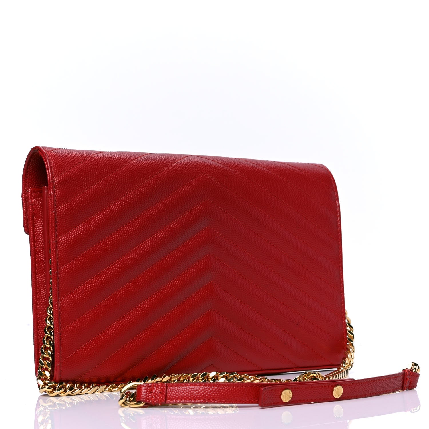 Saint Laurent Grain De Poudre Matelasse Chevron Monogram Chain Wallet Red 2 of 7