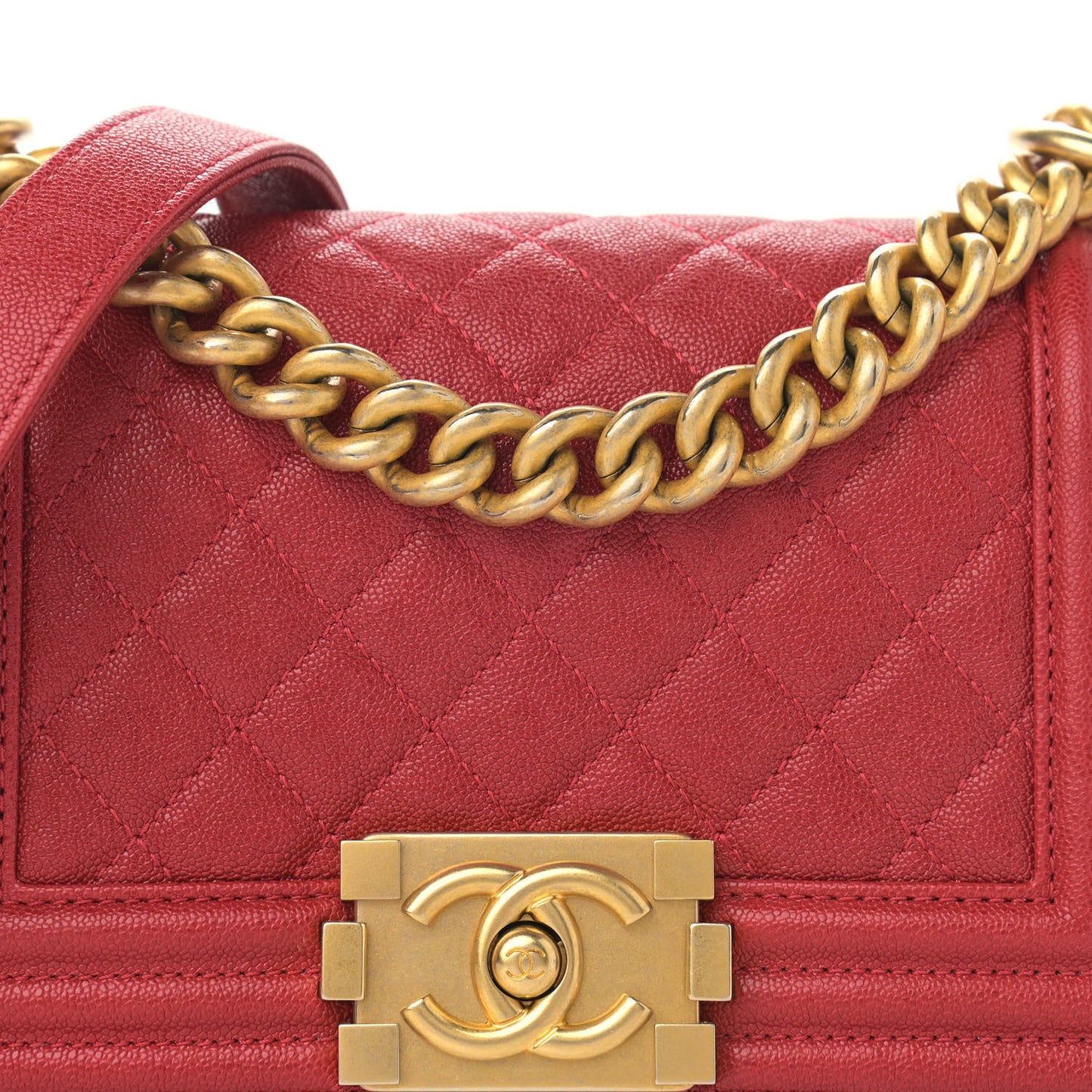 Caviar Quilted Small Boy Flap Red