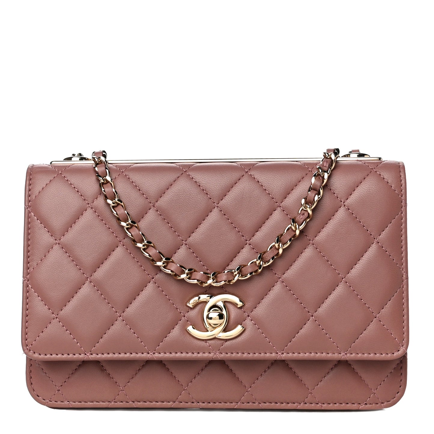Lambskin Quilted Trendy CC Wallet On Chain WOC Nude