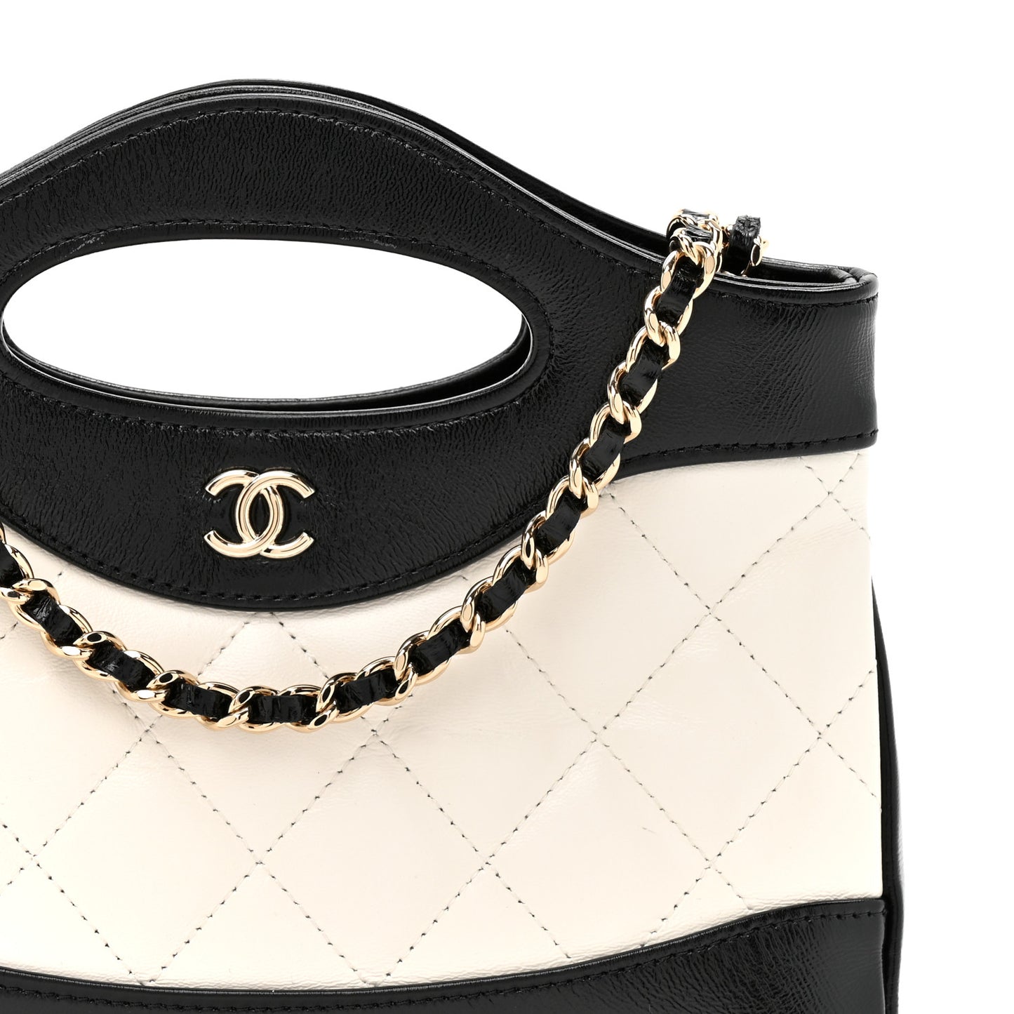 Metallic Aged Calfskin Quilted Nano 31 Shopping Bag Gold White Black