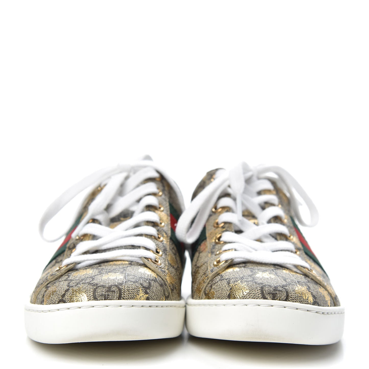 GG Supreme Monogram Bees Ayers Web Womens Ace Sneakers 37 Beige Oro Green Red