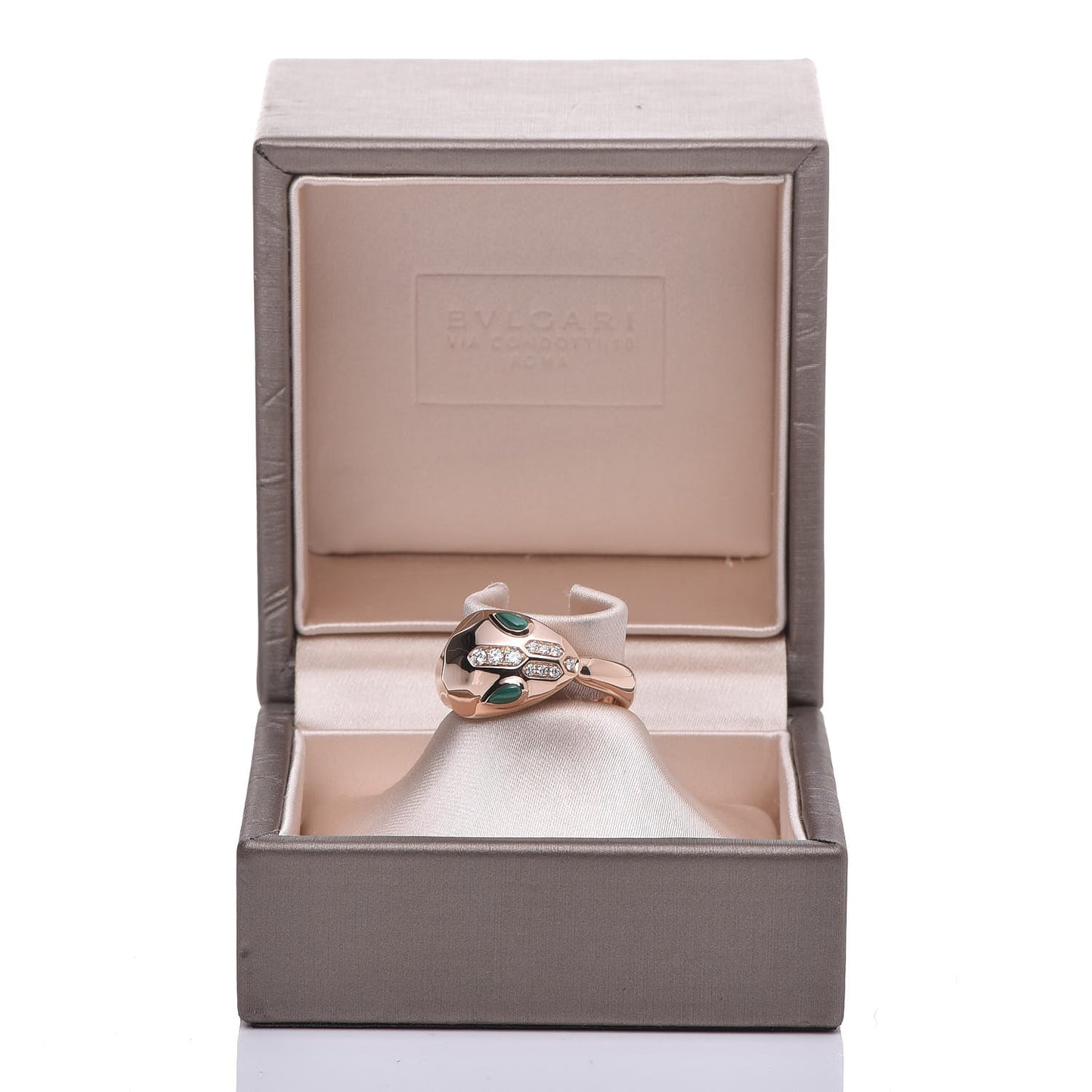 18K Rose Gold Diamond Malachite Serpenti Ring 53 6.5