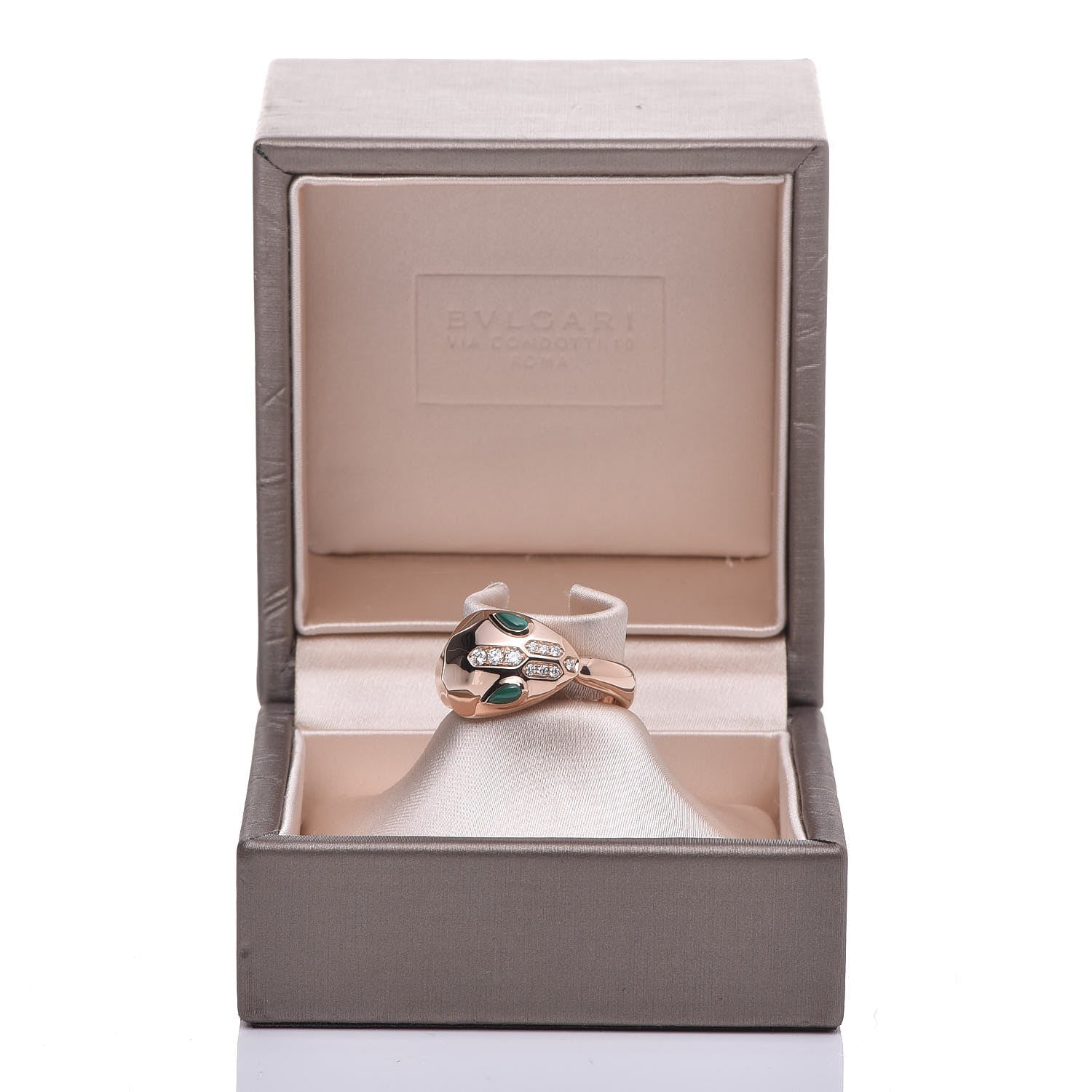 Bulgari 18K Rose Gold Diamond Malachite Serpenti Ring 53 6.5 7 of 21