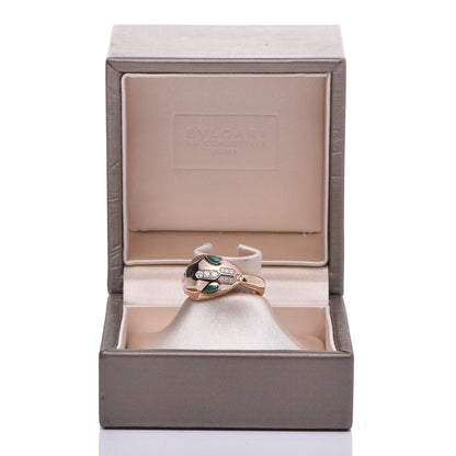 Bulgari 18K Rose Gold Diamond Malachite Serpenti Ring 53 6.5 7 of 21