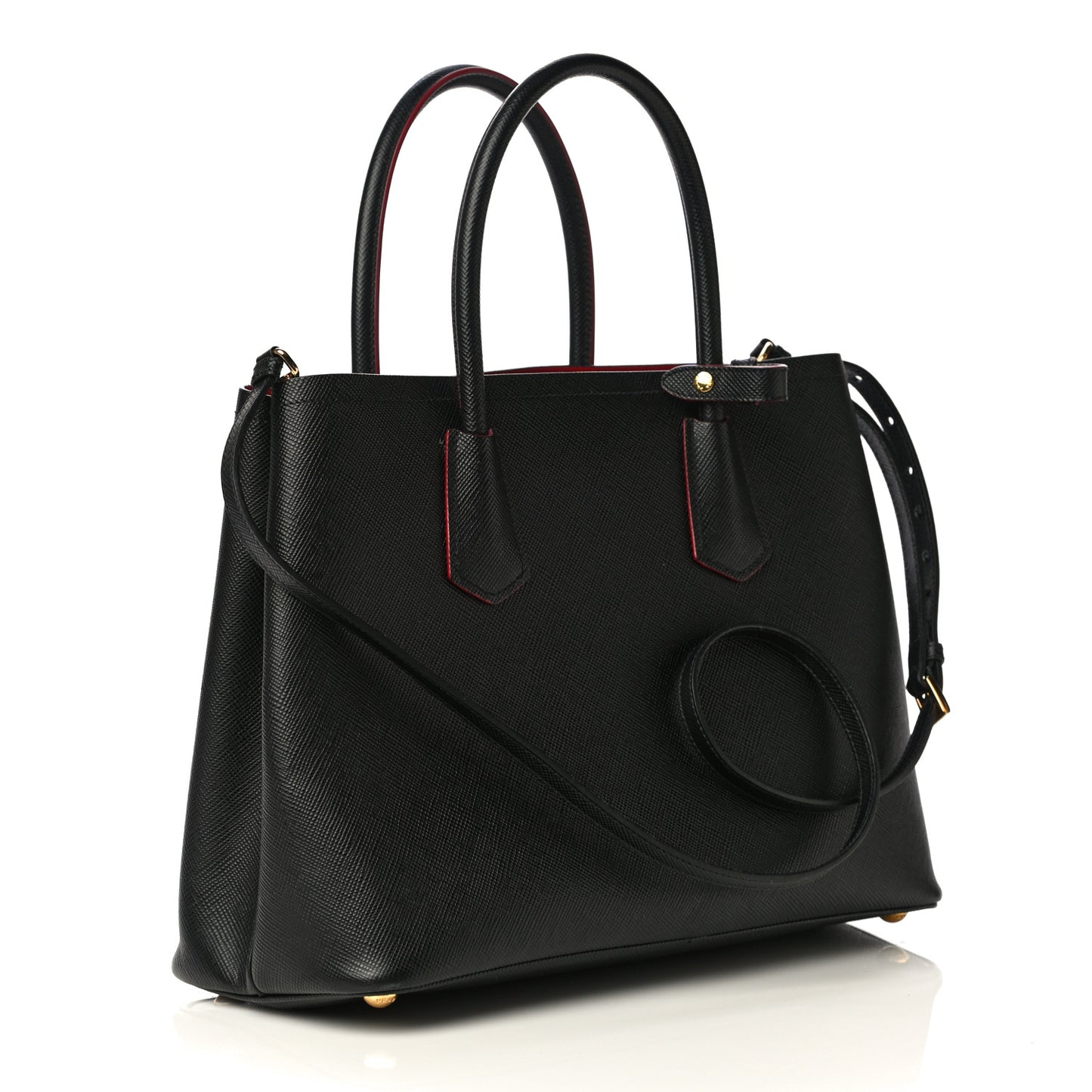 Saffiano Cuir Medium Double Bag Black Fuoco