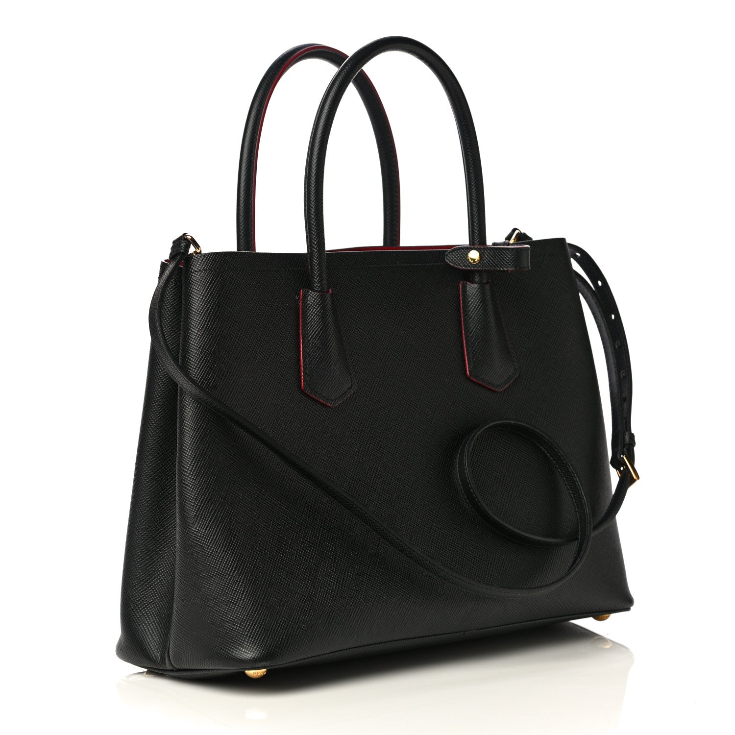 Prada Saffiano Cuir Medium Double Bag Black Fuoco 3 of 9
