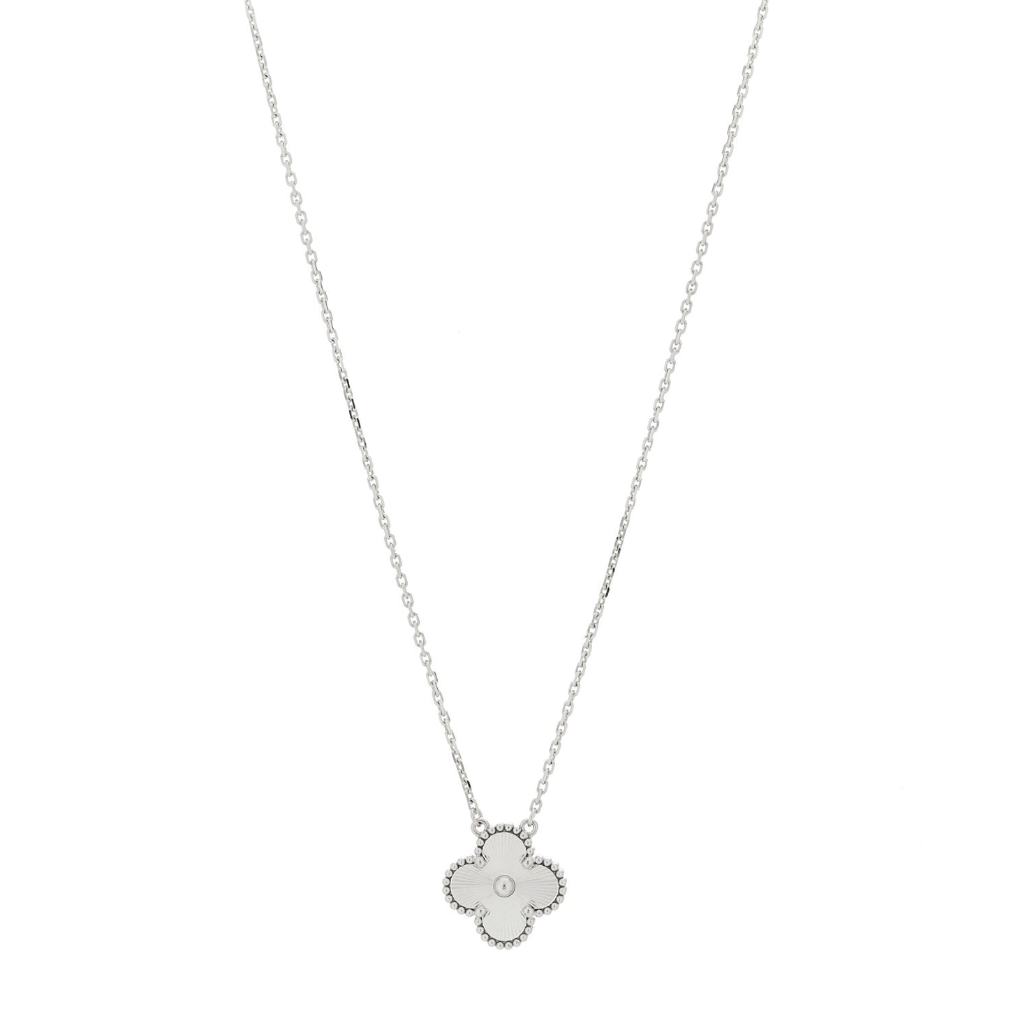 18K White Gold Guilloche Vintage Alhambra Pendant Necklace