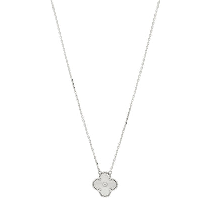 Van Cleef & Arpels 18K White Gold Guilloche Vintage Alhambra Pendant Necklace 1 of 6
