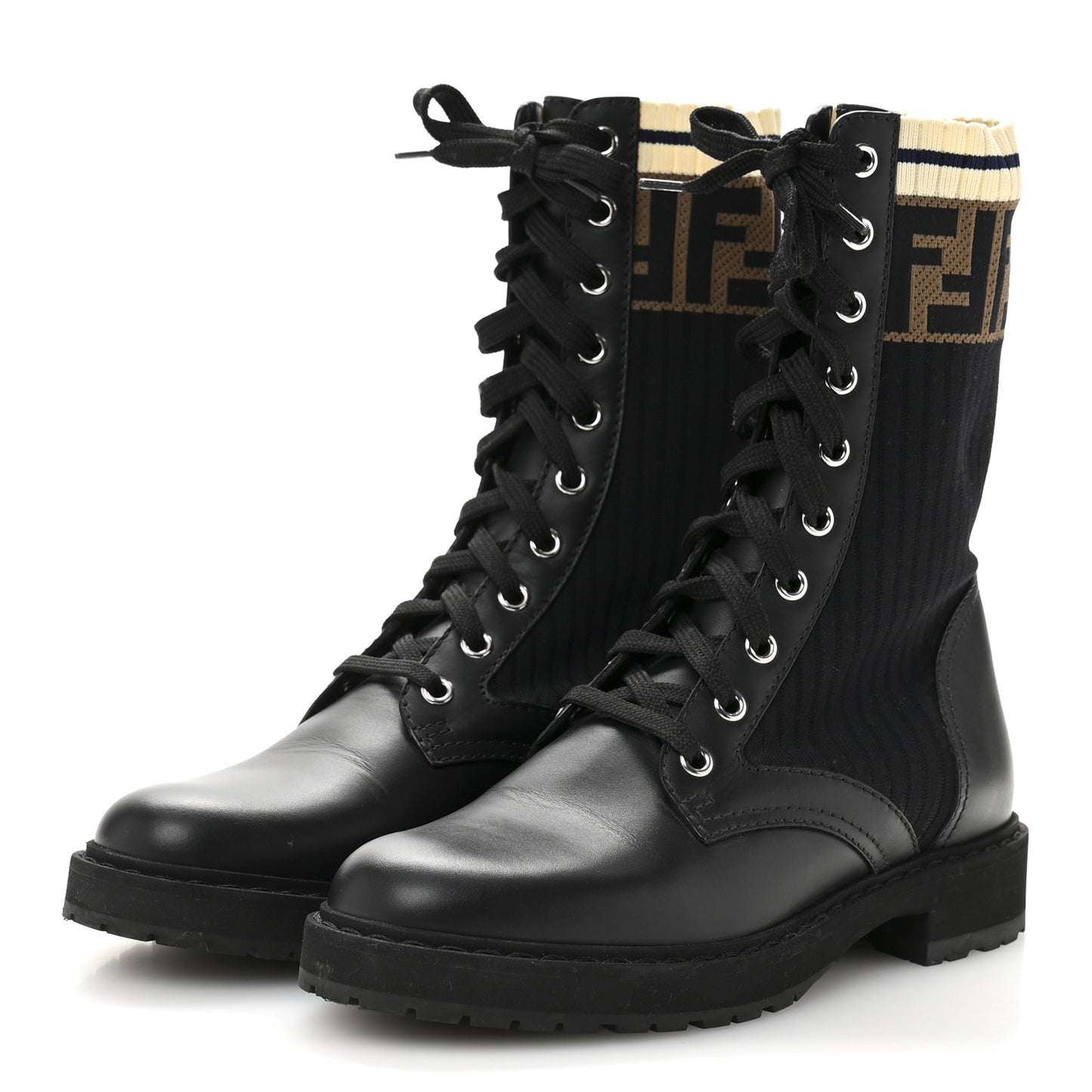 Calfskin Stretch Fabric Rockoko Biker Boots 36 Tobacco Black Marino