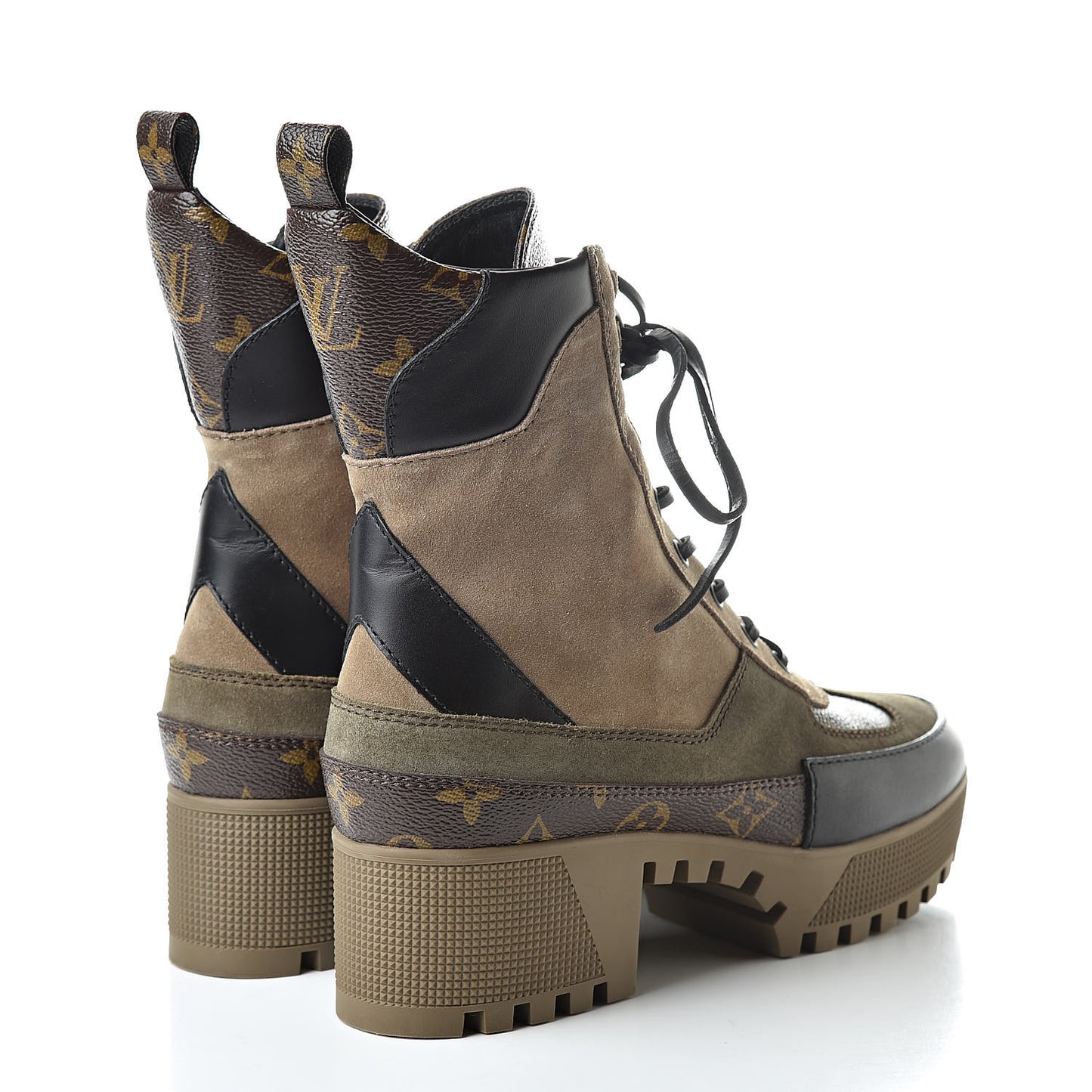 Suede Calfskin Monogram Laureate Platform Desert Boots 38 Beige