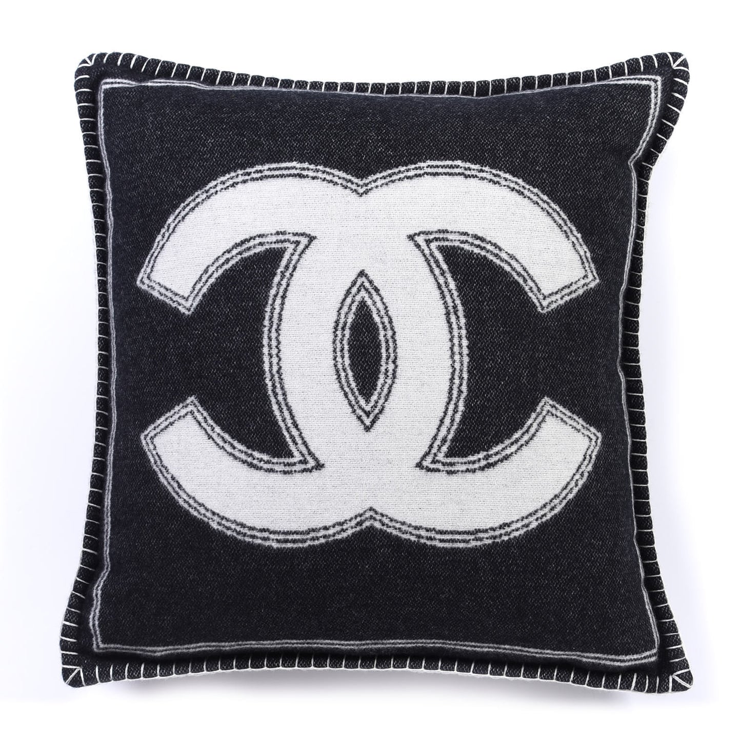 Merino Wool Cashmere CC Pillow Black White