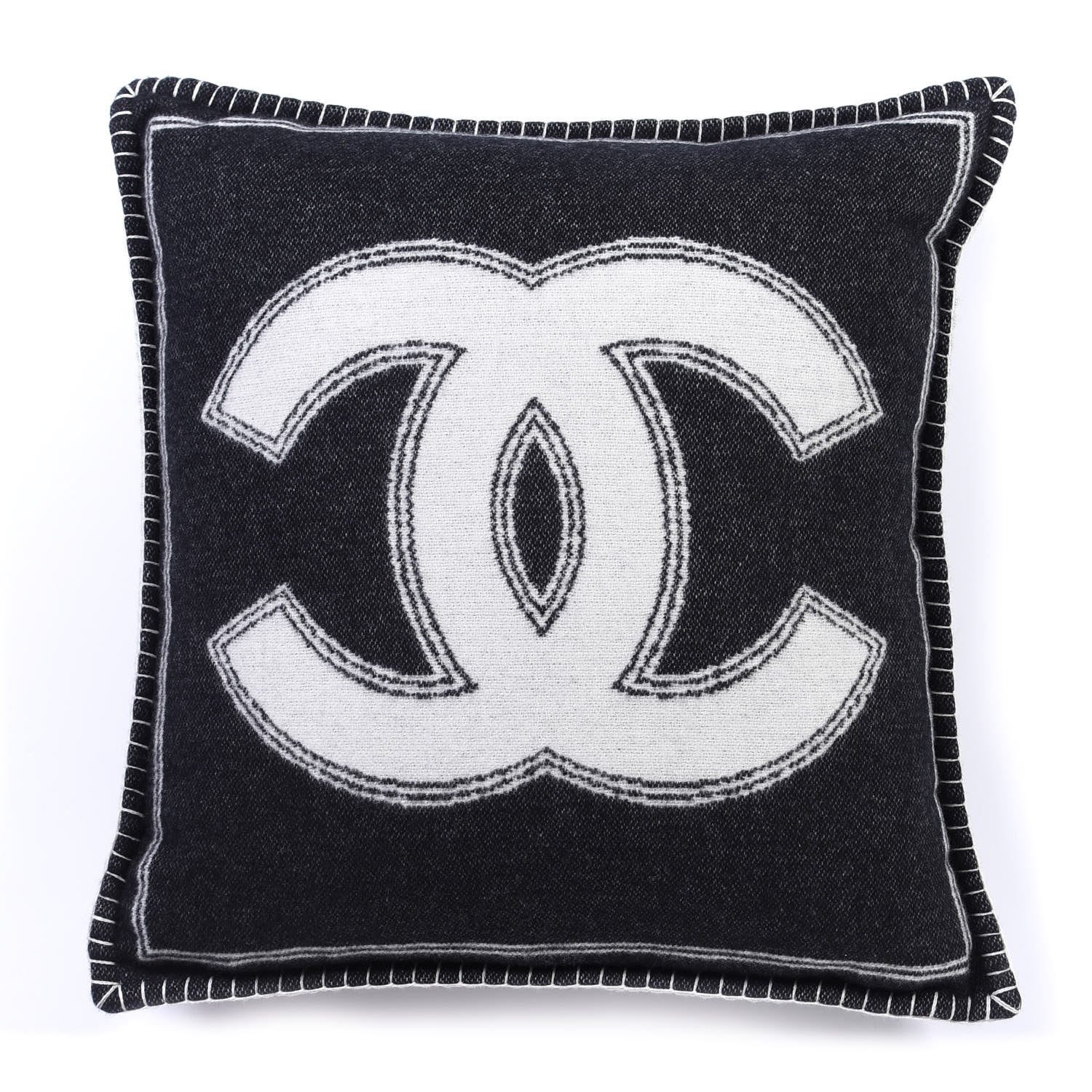 Chanel Merino Wool Cashmere CC Pillow Black White 1 of 3