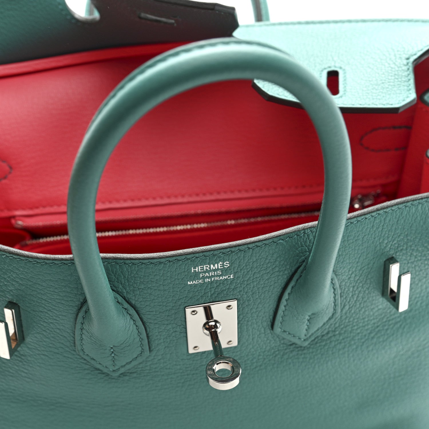 Hermes Taurillon Novillo Verso Birkin 25 Vert Verone Rose Lipstick 6 of 10