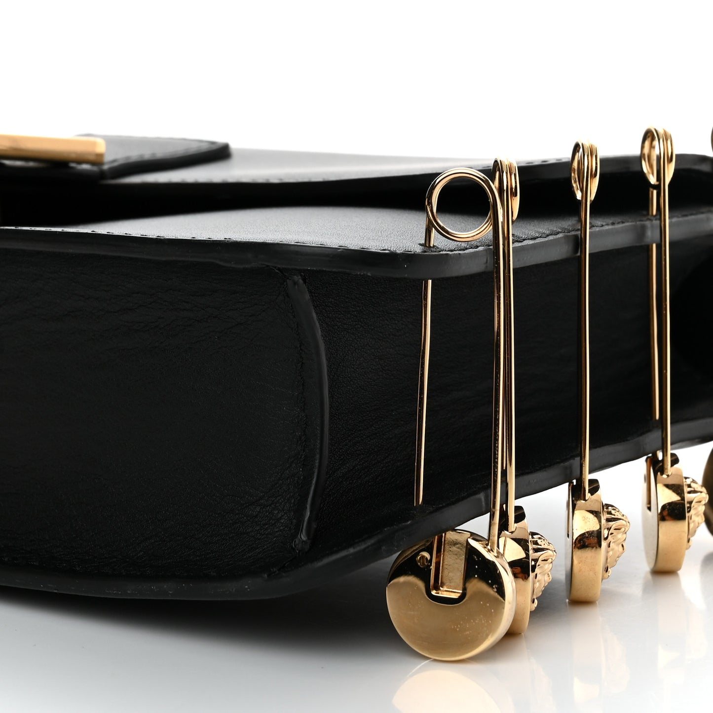 X VERSACE Vitello Seta Fendace Brooch Baguette Black