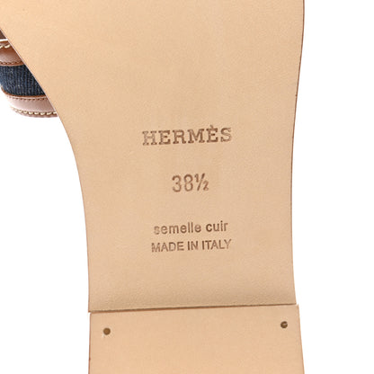 Hermes Calfskin Denim Oran Sandals 38.5 Bleu Brut Gold 6 of 9