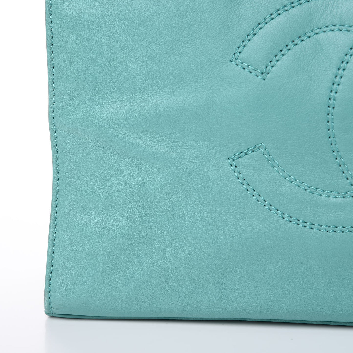 Lambskin CC Stitched Tote Turquoise